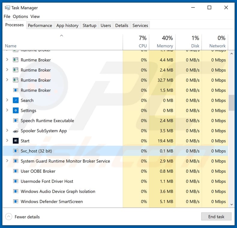 x-files stealer in esecuzione come host svc nel task manager