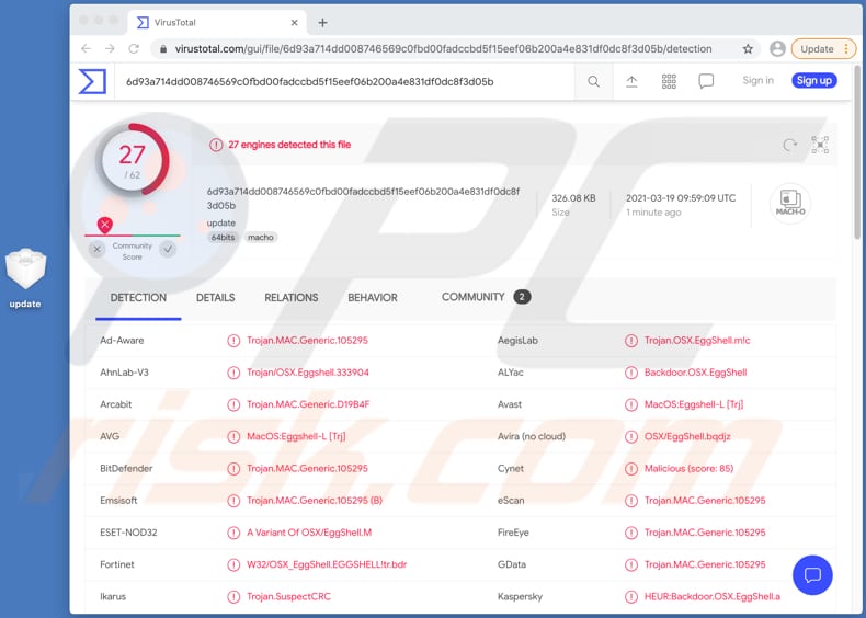 xcodespy malware su virustotal