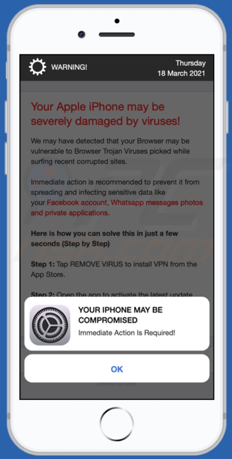 Your Apple iPhone may be severely damaged by viruses! pop up truffa