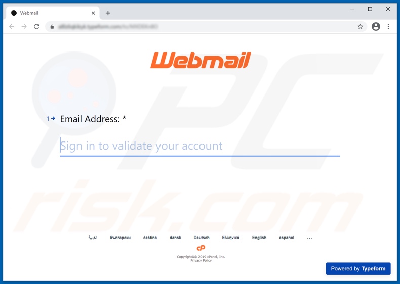 Screenshot del sito web di phishing durante la campagna di spam