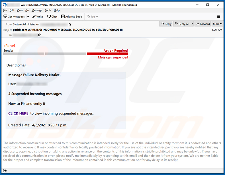Screenshot del sito web di phishing promosso (2021-04-06)