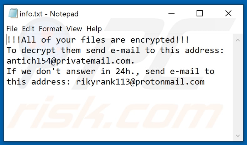 File di testo di Elbie ransomware (info.txt)