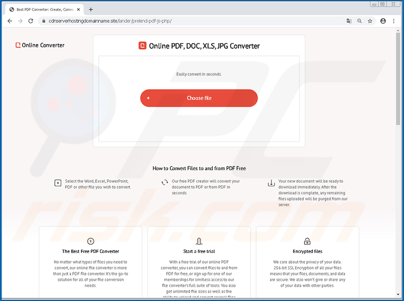 Sito Web di conversione del formato di file falso utilizzato per diffondere il malware FickerStealer: