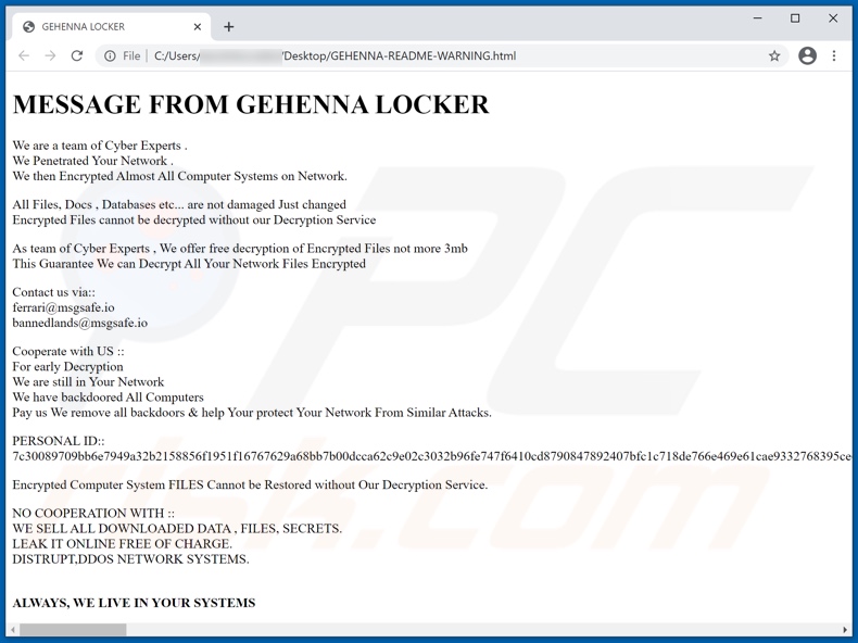 GEHENNA LOCKER decifrare le istruzioni (GEHENNA-README-WARNING.html)
