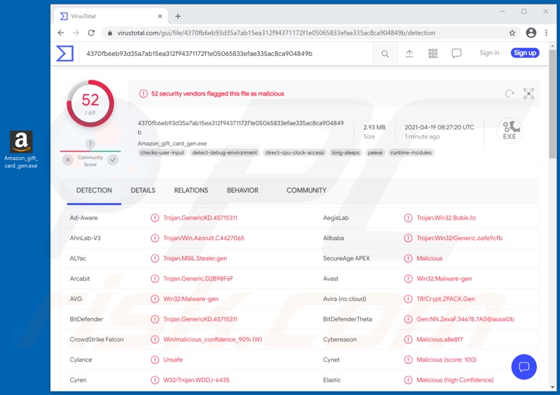 Rilevamenti di malware HackBoss su VirusTotal