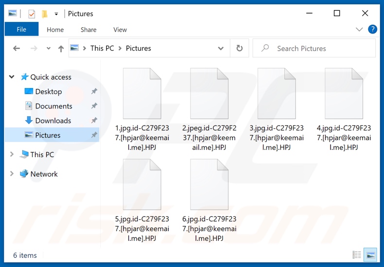 Screenshot dei file criptati da HPJ ransomware