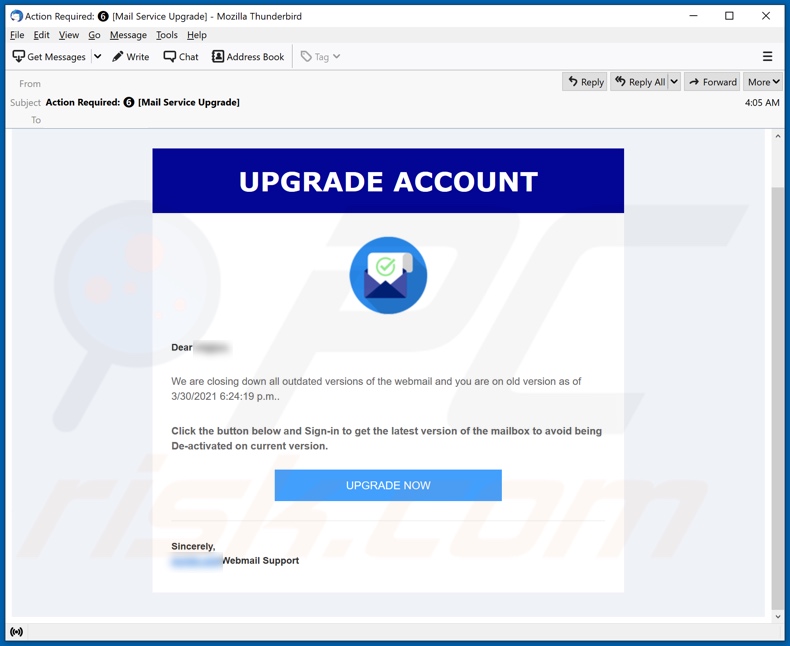 Upgrade Account email campagna di spam