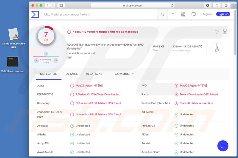 ValidBoost rilevato come una minaccia su VirusTotal