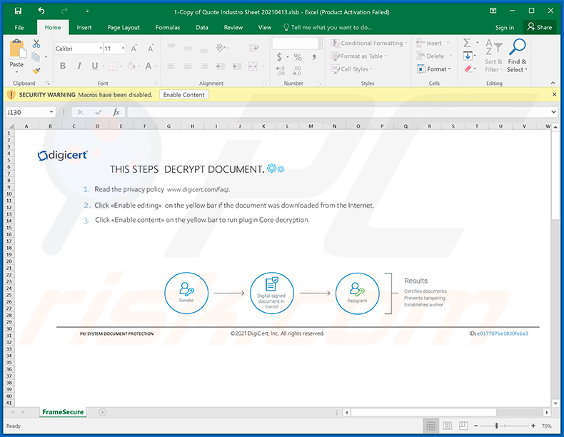 Documento MS Excel dannoso utilizzato per iniettare Warzone RAT