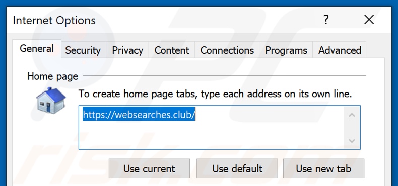 Rimozione di websearches.club dalla home page di Internet Explorer
