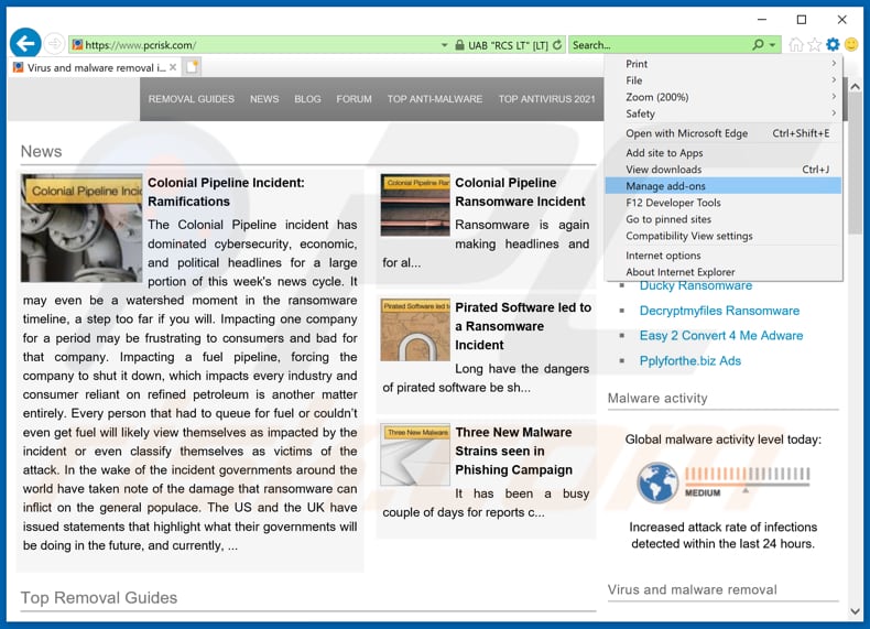 Rimozione degli annunci di awesomenewspush[.]com da Internet Explorer step 1