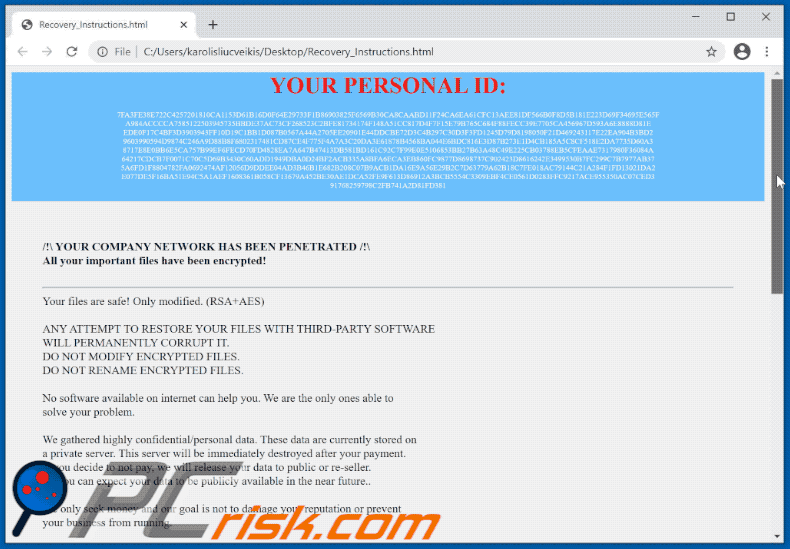 Il file HTML di Datalock ransomware (GIF)