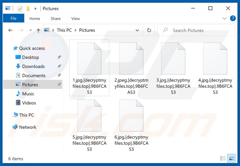 Screenshot dei file crittografati da Decryptmyfiles (l'ID della vittima come estensione del file