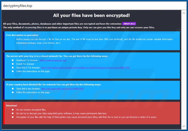 Decryptmyfiles decrypt istruzioni (finestra pop-up)