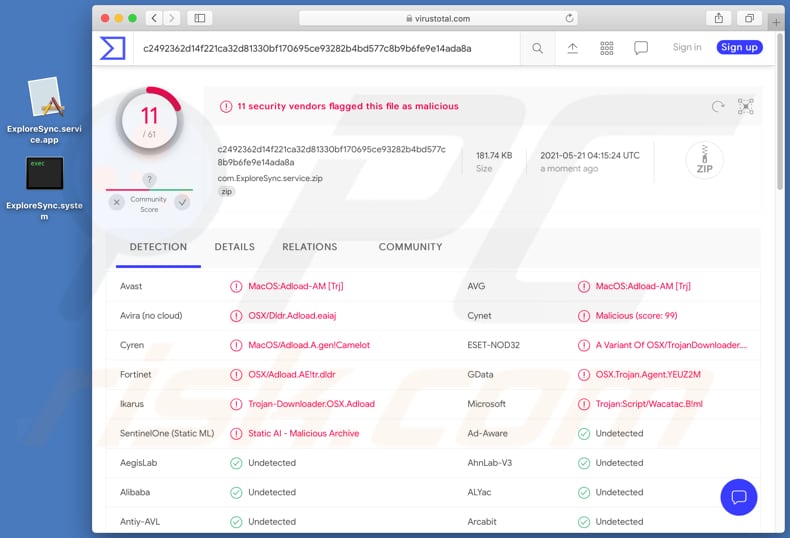 exploresync adware virustotal