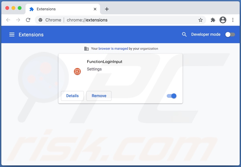 FunctionLogInput browser hijacker installed onto Google Chrome