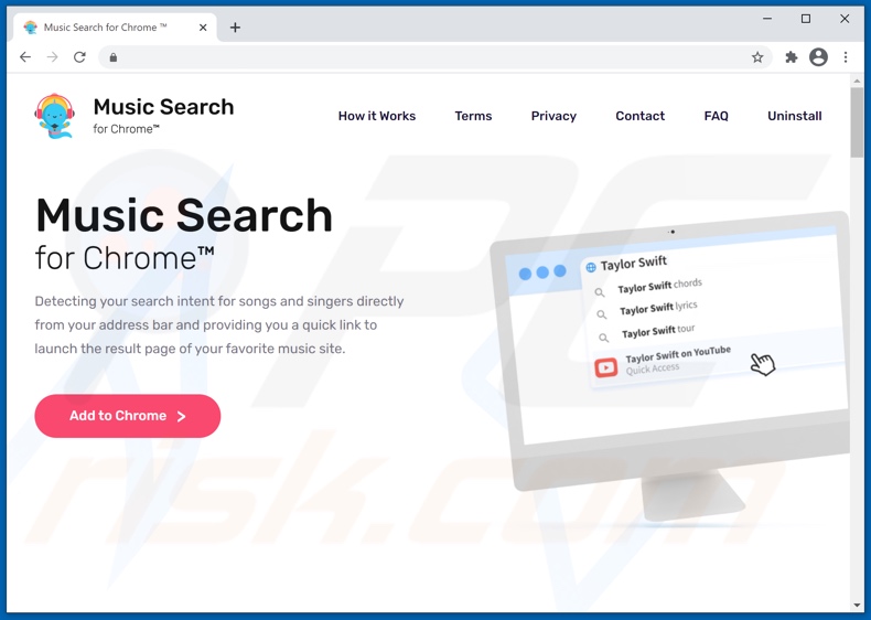 Sito web utilizzato per promuovere Music Search per il dirottatore del browser Chrome