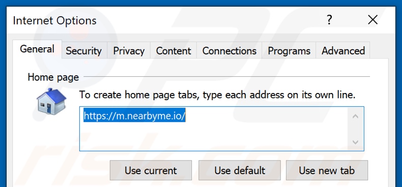 Rimozione di nearme.io dalla home page di Internet Explorer