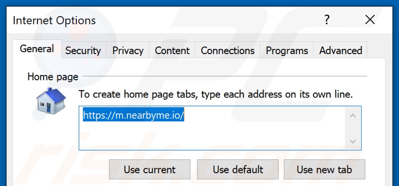 Rimozione di nearme.io dalla home page di Internet Explorer