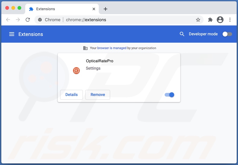 Dirottatore del browser OpticalRatePro installato su Google Chrome