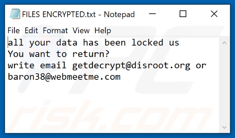 File di testo del ransomware root (FILES ENCRYPTED.txt)