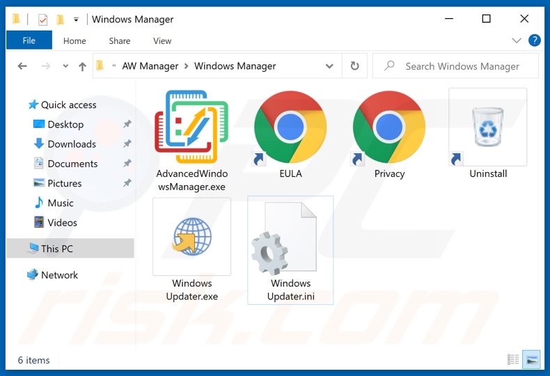Cartella di installazione dell'adware di Windows Manager