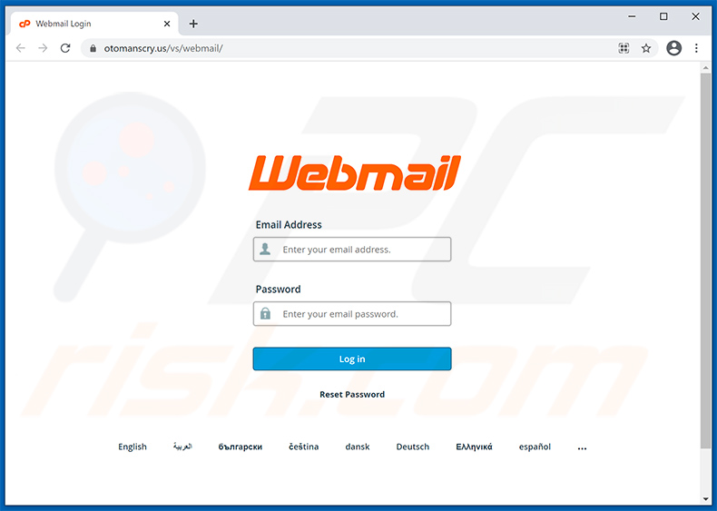 Screenshot del sito web di phishing promosso