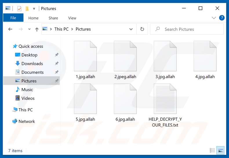 Screenshot dei file crittografati da Allah ransomware