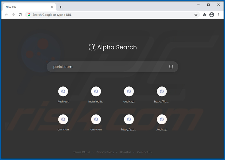 Pagina iniziale aggiornata del dirottatore del browser Alpha Search