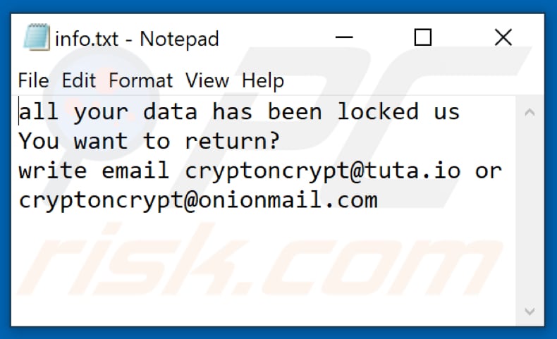 Screenshot del file di testo di Cryptoncrypt