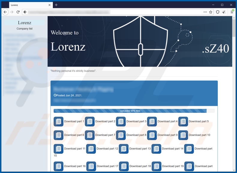 Screenshot del sito web di Lorenz che fa trapelare dati