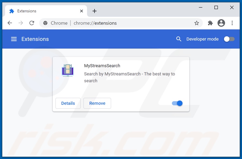 Rimozione delle estensioni di Google Chrome relative a mystreamssearch.com