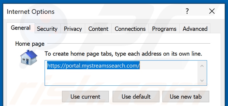 Rimozione di mystreamssearch.com dalla home page di Internet Explorer