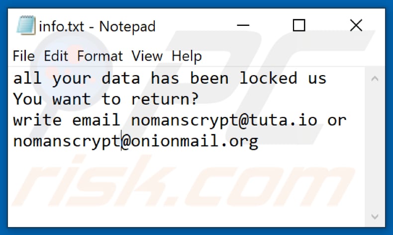 File di testo del ransomware Nmc (info.txt)
