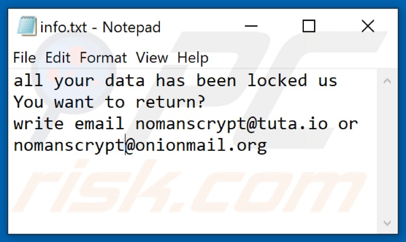 File di testo del ransomware Nmc (info.txt)
