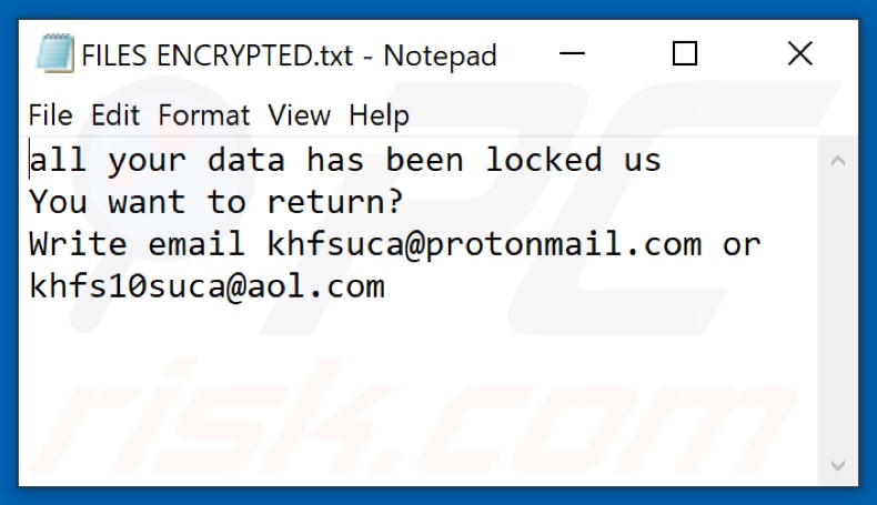 File di testo del ransomware Pr09 (FILES ENCRYPTED.txt)