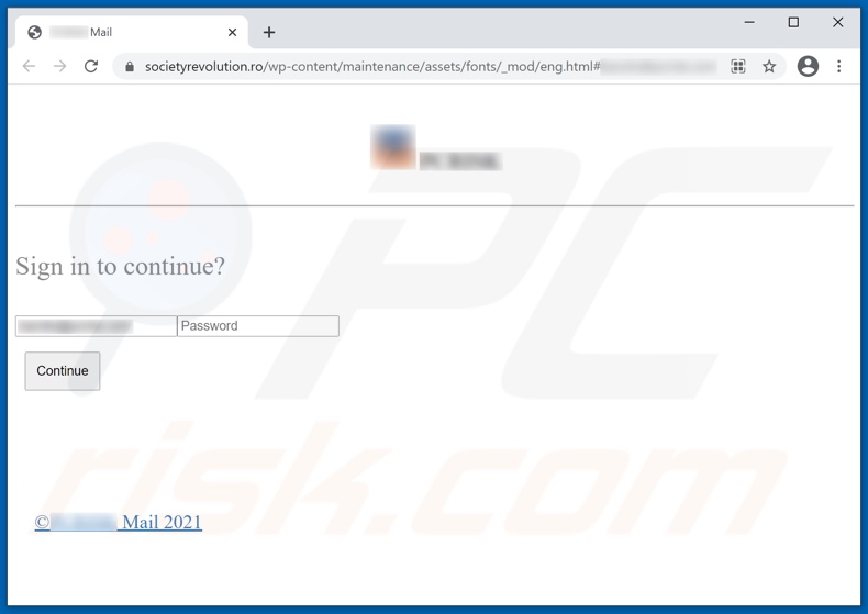Screenshot del sito di phishing promosso dalla campagna di spam 