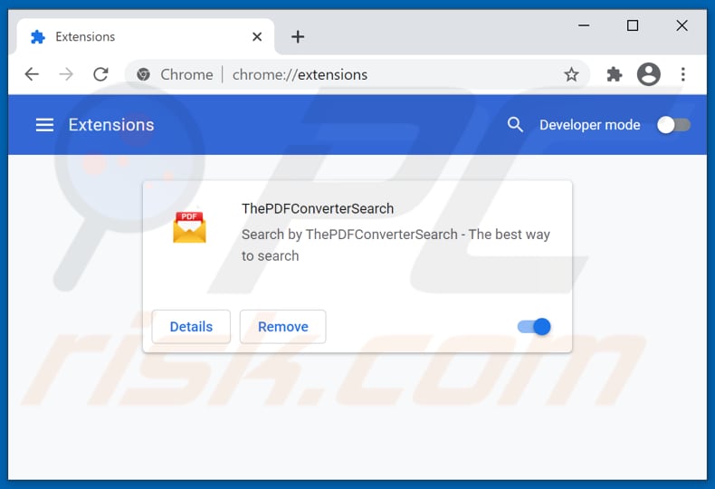 Rimozione delle estensioni di Google Chrome relative a pdfconvertersearch.com