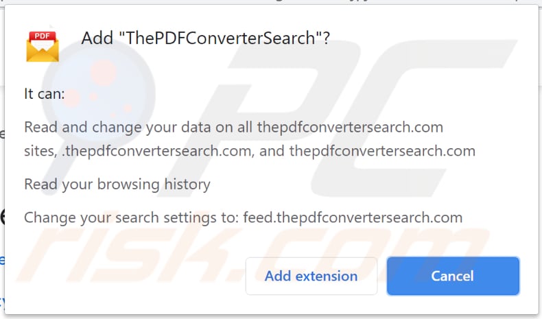 Notifica che informa che ThePDFConverterSearch può leggere e modificare i dati