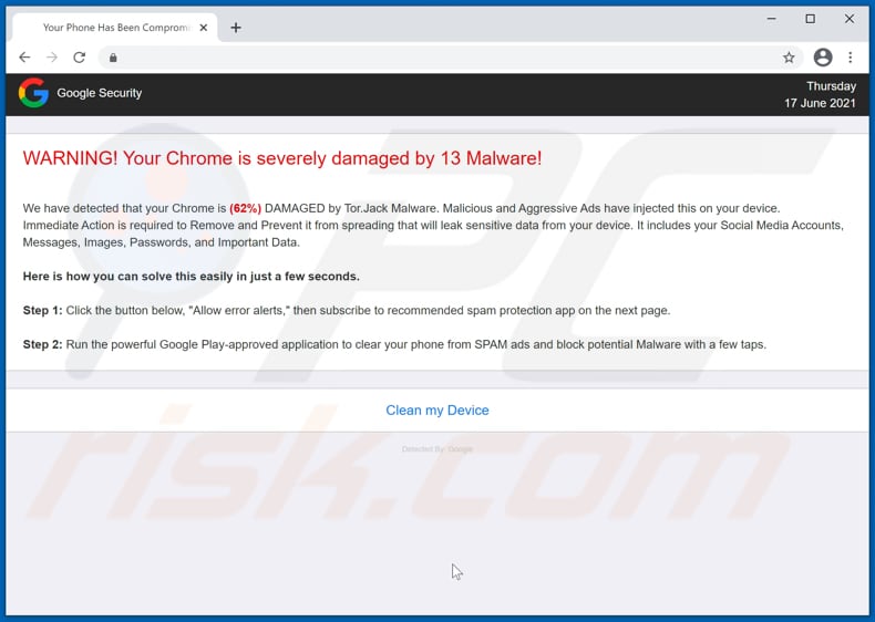 Your Chrome is severely damaged by 13 Malware! truffa