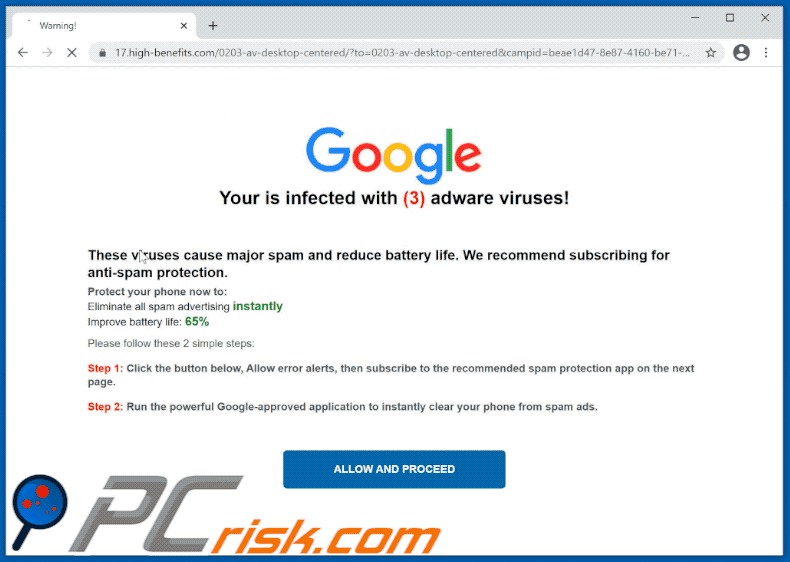 L'aspetto del tuo dispositivo è stato infettato da una truffa di virus spam