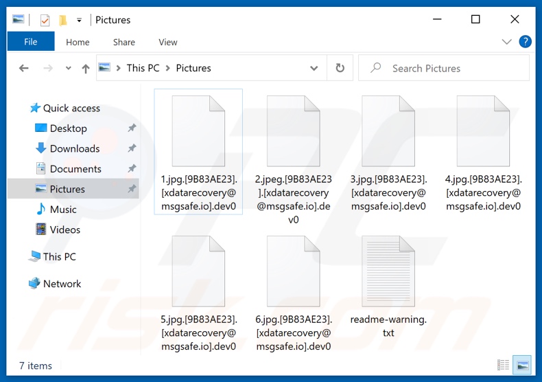 Screenshot dei file crittografati dal ransomware Dev0