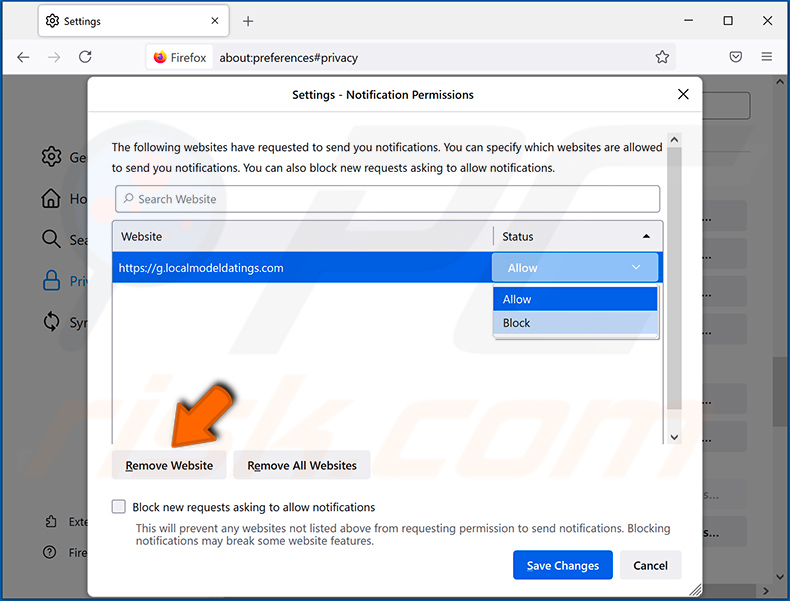 Disabilitazione delle notifiche del browser nel browser Web Mozilla Firefox (Android)