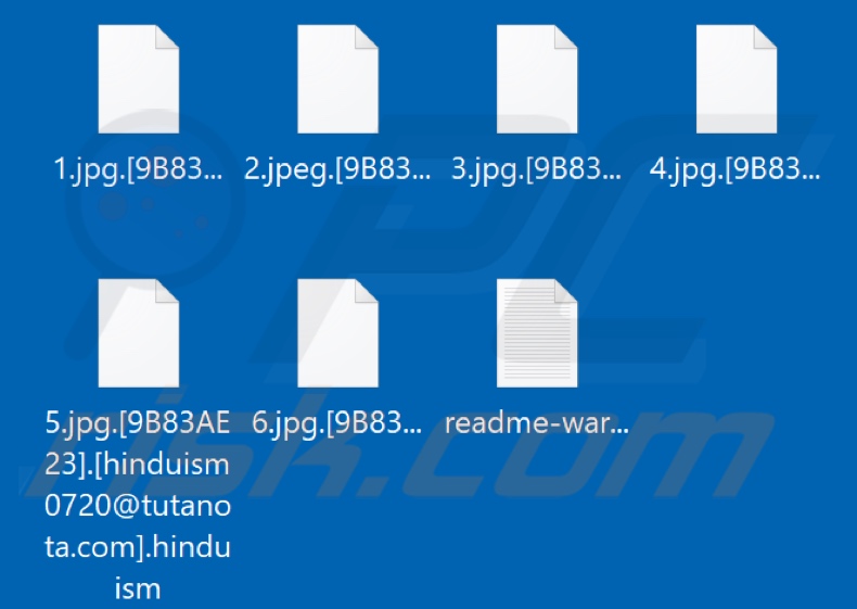 Screenshot dei file crittografati dal ransomware Hinduism (estensione 