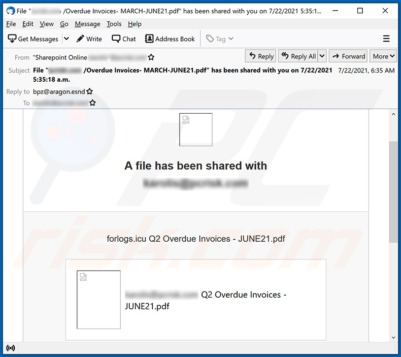 Ancora un altro esempio di e-mail di spam a tema fattura che promuove un sito di phishing (2021-07-23)