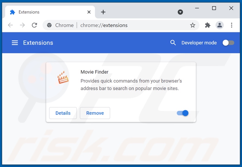 Rimozione delle estensioni di Google Chrome relative a moviefindersearch.com