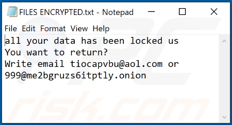 Screenshot del file di testo di OFF ransomware