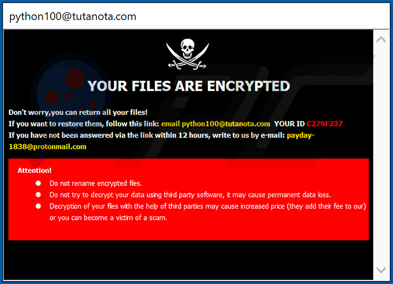  istruzioni di decrittografia del ransomware Pause (pop-up)