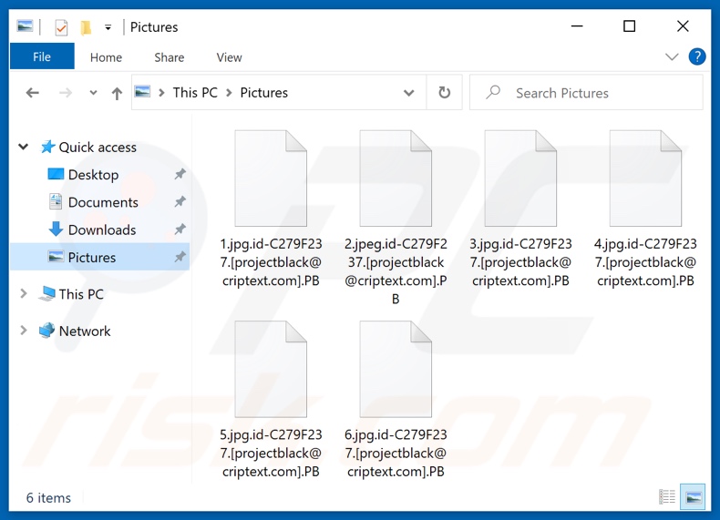 Screenshot dei file criptati da PB ransomware