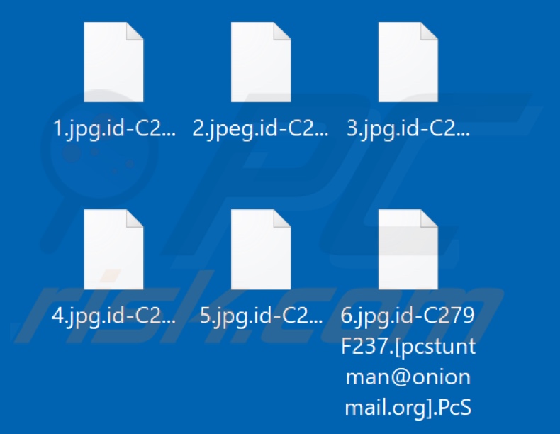 Screenshot dei file crittografati dal ransomware PcS (estensione) 